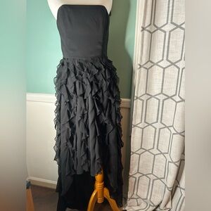 NEW White House Black Market, black classy ruffle flowing dress, size 4